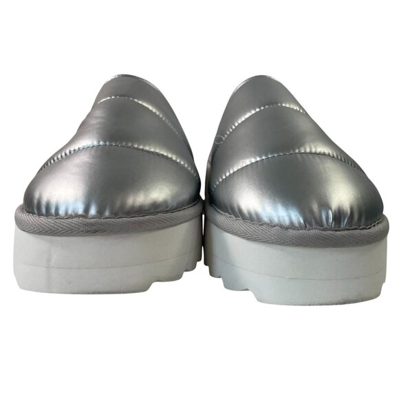 Maeve Puffy Platform Slippers Womens L 10 11 Silver Slip On Slide Puffer Quilted - Picture 4 of 13